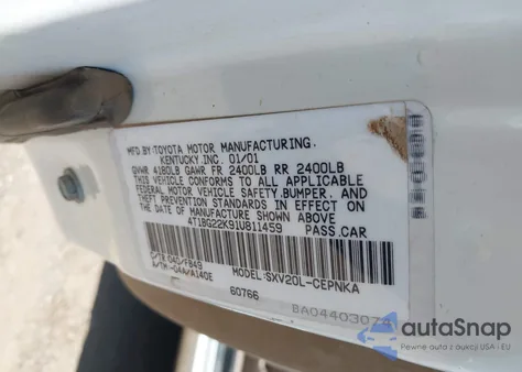 2001 Toyota Camry Ce/Le/Xle from USA, damaged, VIN 4T1BG22K91U811459